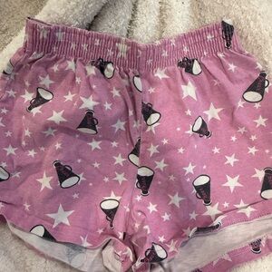 CHEER SHORTS - SOFFE SIZE: YL - Pink Star and Megaphone Print Shorts